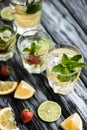 close-up view of fresh cold summer cocktails in glasses on wooden Royalty Free Stock Photo