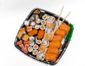 Close up view of fresh cooked sushi on white backg Royalty Free Stock Photo