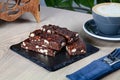 Close up view on fresh homemade Italian Christmas dessert panforte with nuts. Royalty Free Stock Photo