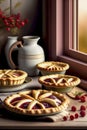 tea with cherry pie and biscuits