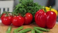 Close up view of fresh vegetables and seasoning on the kitchen table. Healthy food concept. Organic nutrition Royalty Free Stock Photo