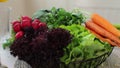 Close up view of fresh vegetables and seasoning on the kitchen table. Healthy food concept. Organic nutrition Royalty Free Stock Photo