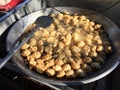 Close up view of fried batagor dumplings in Bandung, a very popular street food in Indonesia Royalty Free Stock Photo