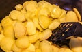 Close up view on fried potatoes during cooking Royalty Free Stock Photo