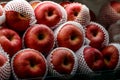 Close up view of fruits shelf in supermarket. Apple background Royalty Free Stock Photo