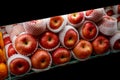 Close up view of fruits shelf in supermarket. Apple background Royalty Free Stock Photo