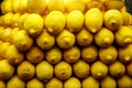 Close up view of fruits shelf in supermarket. Lemon background Royalty Free Stock Photo