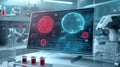 Close-up view of futuristic AI interface analyzing patient bloodwork patterns. Generative AI Royalty Free Stock Photo