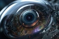 Close-up view of futuristic bionic artificial eye