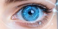 A close-up view of a futuristic eye design. The eye features bright digital elements and glowing circuits. An artistic Royalty Free Stock Photo