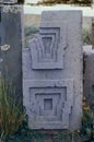 Close up view of Gate of Sun, in Kalasasaya temple, Tiwanaku, Bolivia. geoglyph of Viracocha