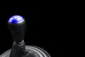 Close up view of a gear lever shift. Manual gearbox. Car interior details. Car transmission. Soft lighting. Abstract view. Car det Royalty Free Stock Photo