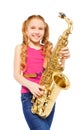 Close-up view of girl playing alto saxophone Royalty Free Stock Photo