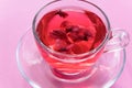 Close up view of glass cup with rose tea Royalty Free Stock Photo