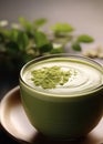 Close up view of glass cup with Green Matcha Tea Royalty Free Stock Photo