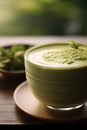 Close up view of glass cup with Green Matcha Tea Royalty Free Stock Photo