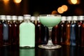 Close-up view on glass with grasshopper cocktail. Royalty Free Stock Photo