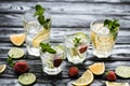 close-up view of glasses with fresh cold summer cocktails Royalty Free Stock Photo