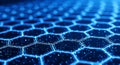 Glowing Blue Hexagonal Grid with Floating Particles technology abstract Royalty Free Stock Photo
