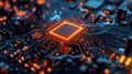 Illuminated CPU Microchip on a Dark Circuit Board, High Tech Background Royalty Free Stock Photo