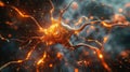 Glowing Neuron Cell Structure with Intricate Connections and Electrical Impulses Royalty Free Stock Photo