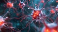 Neurons Cells Abstract Concept with Glowing and Red Spotlights on a Dark Blue Background Royalty Free Stock Photo