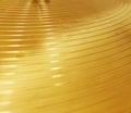 Close-up view of golden cymbal drum kit, percussion instrument in rehearsal room Royalty Free Stock Photo