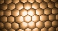 Close up view of a golden hexagonal pattern with glowing edges Royalty Free Stock Photo