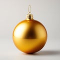 Close up view of golden matte-shiny Christmas ball. Decoration bauble isolated white background. Design of Christmas tree Royalty Free Stock Photo