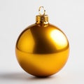 Close up view of golden shiny-matte Christmas ball. Decoration bauble isolated white background. Design of Christmas tree Royalty Free Stock Photo