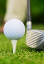 Close up view of golf ball on tee Royalty Free Stock Photo