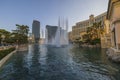 Close up view of gorgeous Bellagio fountains Las Vegas Strip - Las Vegas Strip Hotel. Royalty Free Stock Photo