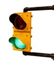 Close up view of green color on the traffic light isolated on white background Royalty Free Stock Photo