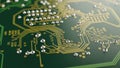 Close up view of green electronic circuit board with many components and wires Royalty Free Stock Photo