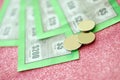 Close up view of green lottery scratch cards. Many used fake instant lottery tickets with gambling results. Gambling addiction Royalty Free Stock Photo