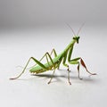 Close-Up View of a Green Praying Mantis on a Light Background Royalty Free Stock Photo
