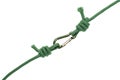 close-up view of green ropes with carabiner