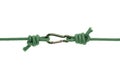 close-up view of green ropes with carabiner