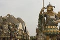 Close up view of group of food warriors statues