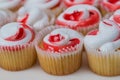 Close up view a group of a group of mini strawberry cupcakes Royalty Free Stock Photo