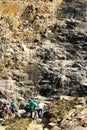 Rock climbers in Cheddar Gorge, England,