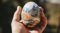 Close-up of hand-painted Easter egg art.AI Generated