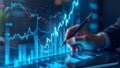 Hand Analyzing Financial Data on Interactive Dashboard