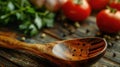 Close-up view of a handheld wooden kitchen utensil, emphasizing the grain of sustainably sourced wood, with fresh