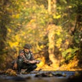 Close-up view of the hands of a fly fisherman holding a lovely trout Royalty Free Stock Photo