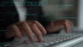 Close-Up View of Hands Typing Code on Keyboard with Floating Programming Syntax Illustrating Software Development and Royalty Free Stock Photo