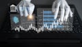 Futuristic Technology with Hands Typing on Keyboard, Financial Data Analysis and Investment Growth Visualization Royalty Free Stock Photo
