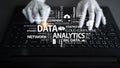 Hands Typing on Keyboard with Data Analytics Concepts and Keywords, Showcasing Machine Learning, Big Data, and Cloud Royalty Free Stock Photo