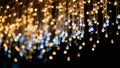 A close-up view of hanging string lights with a bokeh effect, creating a warm and festive ambiance against a dark background Royalty Free Stock Photo