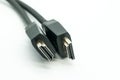 Close-up view of HDMI cables on a white background